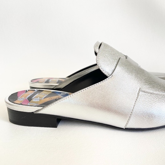 HERMES H CATENA SILVER LEATHER MULES FLIP FLOPS SHOES FLAT SLIDES 35.5 - Picture 13 of 16